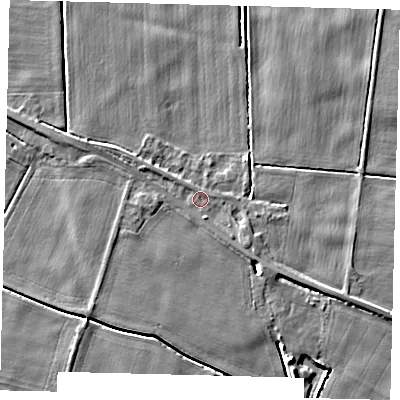 Shaded relief map of the ground around PE203QB, computed from Environment Agency LiDAR. The ground here sits at about 3 m above sea level and falls 5 m across the surrounding 800 m. Surface water reaching this point runs off ground lying to the south-east, 1.7 m higher.