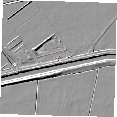 Shaded relief map of the ground around PE203QZ, computed from Environment Agency LiDAR. The ground here sits at about 3 m above sea level and falls 8 m across the surrounding 800 m. Surface water reaching this point runs off ground lying to the south-south-east, 1.5 m higher.