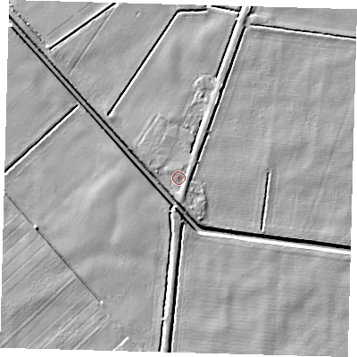 Shaded relief map of the ground around PE203SH, computed from Environment Agency LiDAR. The ground here sits at about 3 m above sea level and falls 4 m across the surrounding 800 m. Surface water reaching this point runs off ground lying to the south-south-east, 1.2 m higher.