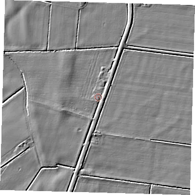 Shaded relief map of the ground around PE203SN, computed from Environment Agency LiDAR. The ground here sits at about 3 m above sea level and falls 3 m across the surrounding 800 m. Surface water reaching this point runs off ground lying to the west-south-west, 2.4 m higher.