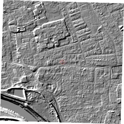 Shaded relief map of the ground around PE210AN, computed from Environment Agency LiDAR. The ground here sits at about 3 m above sea level and falls 7 m across the surrounding 800 m. Surface water reaching this point runs off ground lying to the west-south-west, 4.0 m higher.