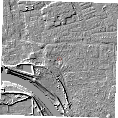 Shaded relief map of the ground around PE210BD, computed from Environment Agency LiDAR. The ground here sits at about 3 m above sea level and falls 8 m across the surrounding 800 m. Surface water reaching this point runs off ground lying to the south-west, 3.7 m higher.