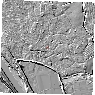 Shaded relief map of the ground around PE210DB, computed from Environment Agency LiDAR. The ground here sits at about 3 m above sea level and falls 8 m across the surrounding 800 m. Surface water reaching this point runs off ground lying to the north-west, 0.5 m higher.