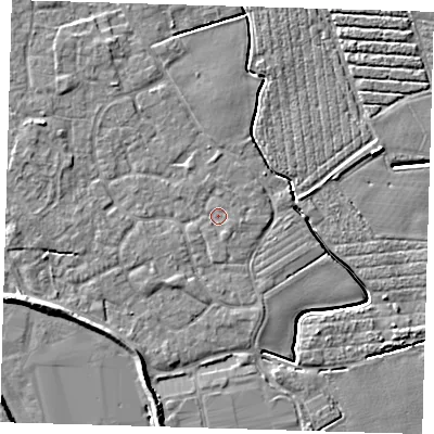 Shaded relief map of the ground around PE210DE, computed from Environment Agency LiDAR. The ground here sits at about 3 m above sea level and falls 6 m across the surrounding 800 m. Surface water reaching this point runs off ground lying to the south-south-east, 1.0 m higher.