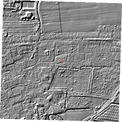Shaded relief map of the ground around PE210NF, computed from Environment Agency LiDAR. The ground here sits at about 3 m above sea level and falls 5 m across the surrounding 800 m. Surface water reaching this point runs off ground lying to the north-east, 0.5 m higher.
