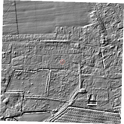 Shaded relief map of the ground around PE210NH, computed from Environment Agency LiDAR. The ground here sits at about 3 m above sea level and falls 5 m across the surrounding 800 m. Surface water reaching this point runs off ground lying to the north, 0.8 m higher.