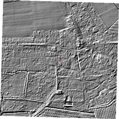 Shaded relief map of the ground around PE210PS, computed from Environment Agency LiDAR. The ground here sits at about 3 m above sea level and falls 5 m across the surrounding 800 m. Surface water reaching this point runs off ground lying to the south-south-east, 0.6 m higher.