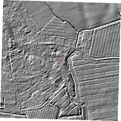 Shaded relief map of the ground around PE210RE, computed from Environment Agency LiDAR. The ground here sits at about 3 m above sea level and falls 4 m across the surrounding 800 m. Surface water reaching this point runs off ground lying to the south-west, 1.2 m higher.