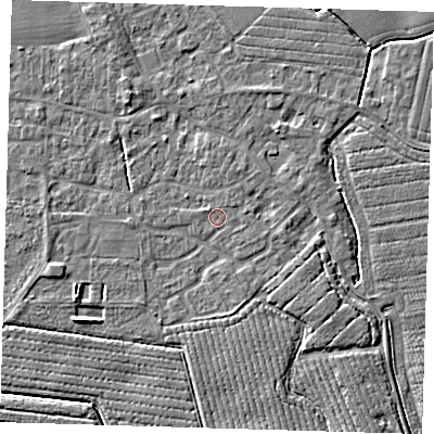 Shaded relief map of the ground around PE210RQ, computed from Environment Agency LiDAR. The ground here sits at about 3 m above sea level and falls 5 m across the surrounding 800 m. Surface water reaching this point runs off ground lying to the north-east, 0.7 m higher.