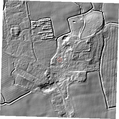 Shaded relief map of the ground around PE210RS, computed from Environment Agency LiDAR. The ground here sits at about 3 m above sea level and falls 6 m across the surrounding 800 m. Surface water reaching this point runs off ground lying to the north-east, 2.5 m higher.