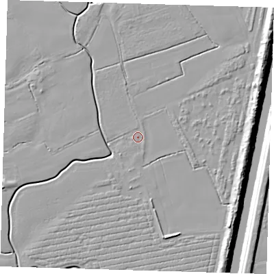 Shaded relief map of the ground around PE210SJ, computed from Environment Agency LiDAR. The ground here sits at about 3 m above sea level and falls 10 m across the surrounding 800 m. Surface water reaching this point runs off ground lying to the west-south-west, 0.9 m higher.