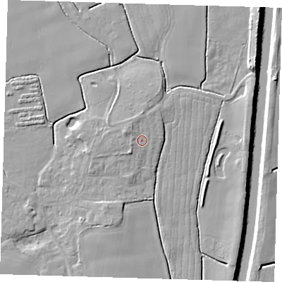 Shaded relief map of the ground around PE210SW, computed from Environment Agency LiDAR. The ground here sits at about 4 m above sea level and falls 7 m across the surrounding 800 m. Surface water reaching this point runs off ground lying to the north-west, 1.7 m higher.