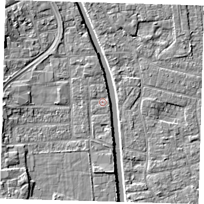 Shaded relief map of the ground around PE216JH, computed from Environment Agency LiDAR. The ground here sits at about 3 m above sea level and falls 6 m across the surrounding 800 m. Surface water reaching this point runs off ground lying to the south-south-east, 1.3 m higher.