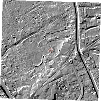 Shaded relief map of the ground around PE216PA, computed from Environment Agency LiDAR. The ground here sits at about 3 m above sea level and falls 7 m across the surrounding 800 m. Surface water reaching this point runs off ground lying to the south-south-west, 4.5 m higher.
