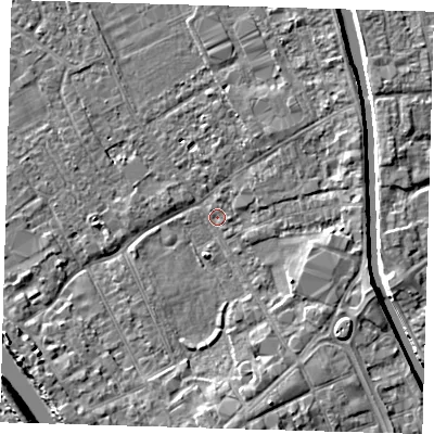 Shaded relief map of the ground around PE216PD, computed from Environment Agency LiDAR. The ground here sits at about 2 m above sea level and falls 6 m across the surrounding 800 m. Surface water reaching this point runs off ground lying to the south-south-east, 3.8 m higher.