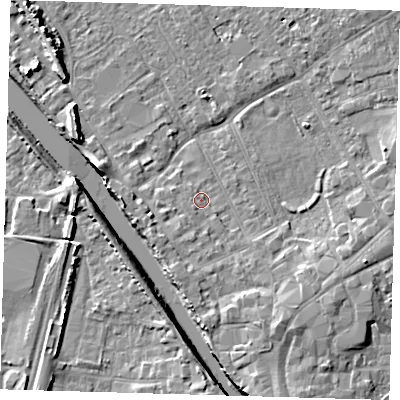 Shaded relief map of the ground around PE216PX, computed from Environment Agency LiDAR. The ground here sits at about 3 m above sea level and falls 8 m across the surrounding 800 m. Surface water reaching this point runs off ground lying to the south-west, 2.1 m higher.