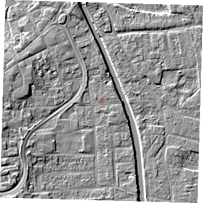 Shaded relief map of the ground around PE216SY, computed from Environment Agency LiDAR. The ground here sits at about 3 m above sea level and falls 7 m across the surrounding 800 m. Surface water reaching this point runs off ground lying to the south-west, 4.2 m higher.