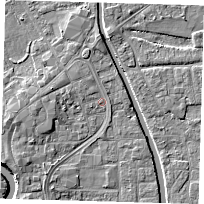 Shaded relief map of the ground around PE216TN, computed from Environment Agency LiDAR. The ground here sits at about 3 m above sea level and falls 7 m across the surrounding 800 m. Surface water reaching this point runs off ground lying to the north-north-west, 1.6 m higher.