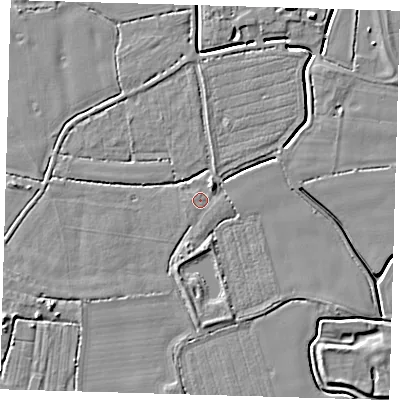 Shaded relief map of the ground around PE217AE, computed from Environment Agency LiDAR. The ground here sits at about 3 m above sea level and falls 6 m across the surrounding 800 m. Surface water reaching this point runs off ground lying to the north-east, 3.0 m higher.