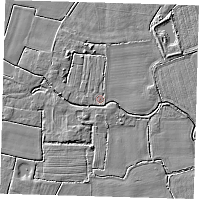 Shaded relief map of the ground around PE217AF, computed from Environment Agency LiDAR. The ground here sits at about 2 m above sea level and falls 5 m across the surrounding 800 m. Surface water reaching this point runs off ground lying to the north-west, 3.6 m higher.