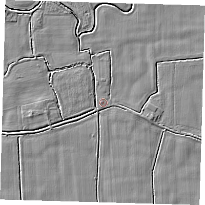 Shaded relief map of the ground around PE217AH, computed from Environment Agency LiDAR. The ground here sits at about 3 m above sea level and falls 4 m across the surrounding 800 m. The ground contributing surface water to this point lies to the west.