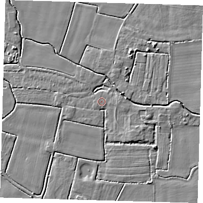 Shaded relief map of the ground around PE217AJ, computed from Environment Agency LiDAR. The ground here sits at about 3 m above sea level and falls 5 m across the surrounding 800 m. Surface water reaching this point runs off ground lying to the west-south-west, 1.8 m higher.