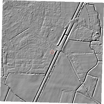 Shaded relief map of the ground around PE217AN, computed from Environment Agency LiDAR. The ground here sits at about 3 m above sea level and falls 4 m across the surrounding 800 m. Surface water reaching this point runs off ground lying to the north-north-east, 4.5 m higher.