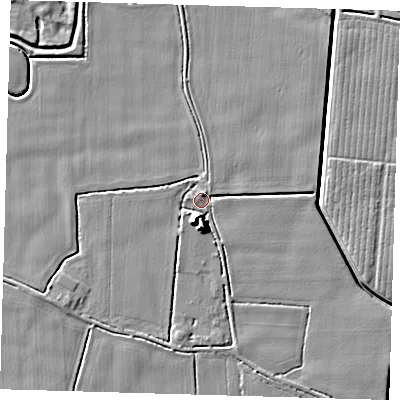Shaded relief map of the ground around PE217AQ, computed from Environment Agency LiDAR. The ground here sits at about 3 m above sea level and falls 10 m across the surrounding 800 m. Surface water reaching this point runs off ground lying to the south-south-west, 8.5 m higher.