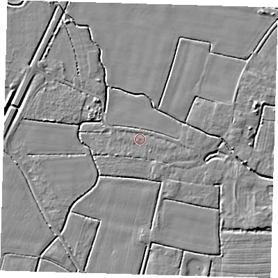 Shaded relief map of the ground around PE217AR, computed from Environment Agency LiDAR. The ground here sits at about 3 m above sea level and falls 5 m across the surrounding 800 m. Surface water reaching this point runs off ground lying to the east-south-east, 0.8 m higher.