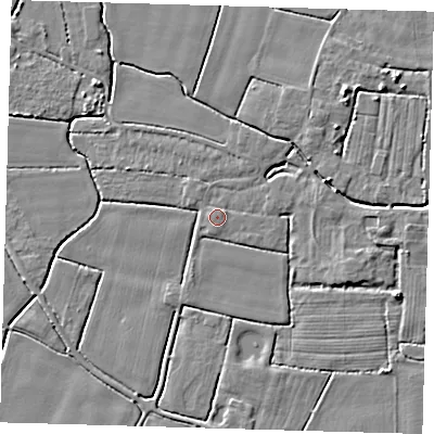 Shaded relief map of the ground around PE217AS, computed from Environment Agency LiDAR. The ground here sits at about 3 m above sea level and falls 4 m across the surrounding 800 m. Surface water reaching this point runs off ground lying to the north-west, 1.0 m higher.