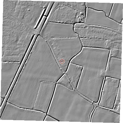 Shaded relief map of the ground around PE217AT, computed from Environment Agency LiDAR. The ground here sits at about 3 m above sea level and falls 4 m across the surrounding 800 m. Surface water reaching this point runs off ground lying to the south-east, 0.5 m higher.