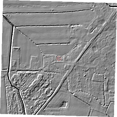 Shaded relief map of the ground around PE217AX, computed from Environment Agency LiDAR. The ground here sits at about 3 m above sea level and falls 4 m across the surrounding 800 m. Surface water reaching this point runs off ground lying to the east-north-east, 1.5 m higher.