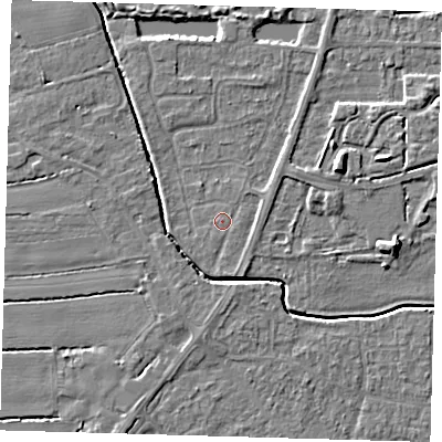 Shaded relief map of the ground around PE217BB, computed from Environment Agency LiDAR. The ground here sits at about 3 m above sea level and falls 5 m across the surrounding 800 m. Surface water reaching this point runs off ground lying to the south-south-east, 0.8 m higher.