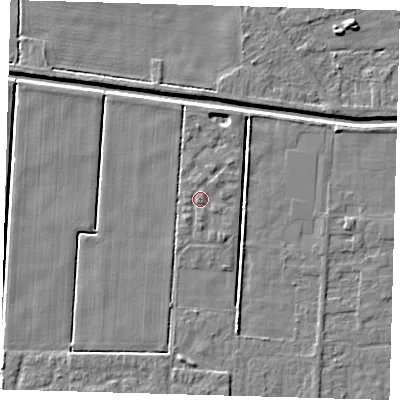 Shaded relief map of the ground around PE217BF, computed from Environment Agency LiDAR. The ground here sits at about 2 m above sea level and falls 4 m across the surrounding 800 m. Surface water reaching this point runs off ground lying to the south-east, 1.0 m higher.