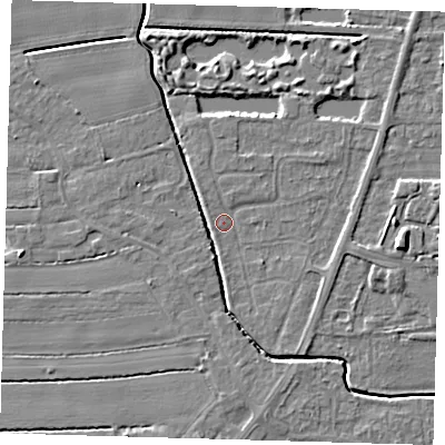 Shaded relief map of the ground around PE217BG, computed from Environment Agency LiDAR. The ground here sits at about 3 m above sea level and falls 6 m across the surrounding 800 m. Surface water reaching this point runs off ground lying to the south-south-east, 1.6 m higher.