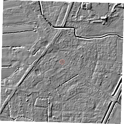 Shaded relief map of the ground around PE217BX, computed from Environment Agency LiDAR. The ground here sits at about 3 m above sea level and falls 6 m across the surrounding 800 m. Surface water reaching this point runs off ground lying to the south-west, 0.9 m higher.