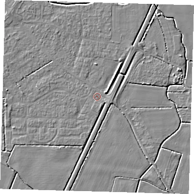 Shaded relief map of the ground around PE217DB, computed from Environment Agency LiDAR. The ground here sits at about 3 m above sea level and falls 4 m across the surrounding 800 m. Surface water reaching this point runs off ground lying to the north-east, 4.5 m higher.