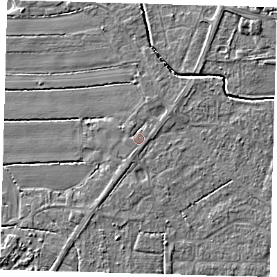 Shaded relief map of the ground around PE217DD, computed from Environment Agency LiDAR. The ground here sits at about 3 m above sea level and falls 4 m across the surrounding 800 m. Surface water reaching this point runs off ground lying to the south-east, 1.2 m higher.