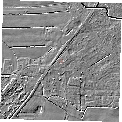 Shaded relief map of the ground around PE217DE, computed from Environment Agency LiDAR. The ground here sits at about 3 m above sea level and falls 4 m across the surrounding 800 m. The ground contributing surface water to this point lies to the east.