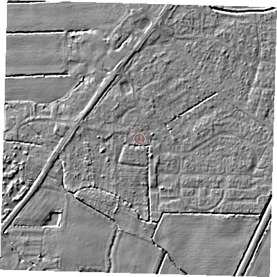 Shaded relief map of the ground around PE217DH, computed from Environment Agency LiDAR. The ground here sits at about 3 m above sea level and falls 3 m across the surrounding 800 m. Surface water reaching this point runs off ground lying to the west-north-west, 0.9 m higher.