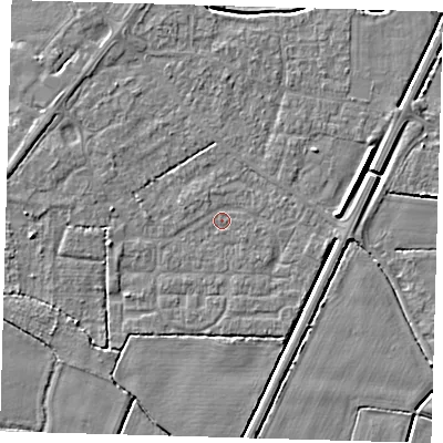 Shaded relief map of the ground around PE217DL, computed from Environment Agency LiDAR. The ground here sits at about 3 m above sea level and falls 4 m across the surrounding 800 m. Surface water reaching this point runs off ground lying to the east-north-east, 4.5 m higher.