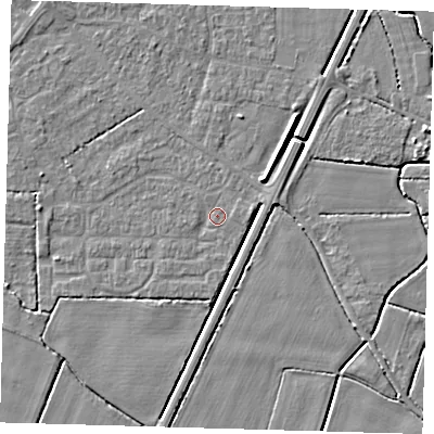 Shaded relief map of the ground around PE217DN, computed from Environment Agency LiDAR. The ground here sits at about 3 m above sea level and falls 4 m across the surrounding 800 m. Surface water reaching this point runs off ground lying to the south-west, 2.9 m higher.
