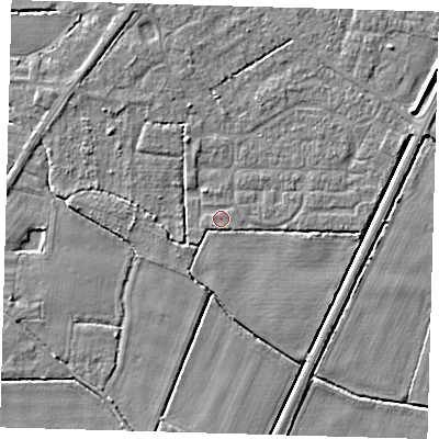 Shaded relief map of the ground around PE217DR, computed from Environment Agency LiDAR. The ground here sits at about 3 m above sea level and falls 4 m across the surrounding 800 m. Surface water reaching this point runs off ground lying to the south-south-west, 2.9 m higher.