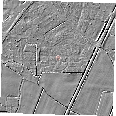 Shaded relief map of the ground around PE217DS, computed from Environment Agency LiDAR. The ground here sits at about 3 m above sea level and falls 4 m across the surrounding 800 m. Surface water reaching this point runs off ground lying to the south-west, 2.9 m higher.