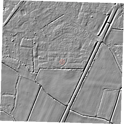 Shaded relief map of the ground around PE217DU, computed from Environment Agency LiDAR. The ground here sits at about 3 m above sea level and falls 4 m across the surrounding 800 m. Surface water reaching this point runs off ground lying to the south-west, 2.8 m higher.