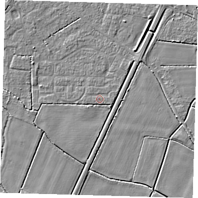 Shaded relief map of the ground around PE217DX, computed from Environment Agency LiDAR. The ground here sits at about 3 m above sea level and falls 4 m across the surrounding 800 m. Surface water reaching this point runs off ground lying to the south-west, 2.8 m higher.