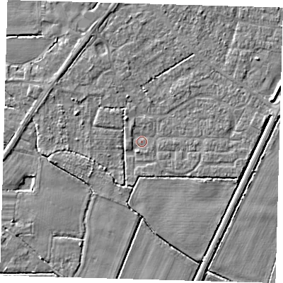 Shaded relief map of the ground around PE217DY, computed from Environment Agency LiDAR. The ground here sits at about 2 m above sea level and falls 4 m across the surrounding 800 m. Surface water reaching this point runs off ground lying to the west-south-west, 3.3 m higher.