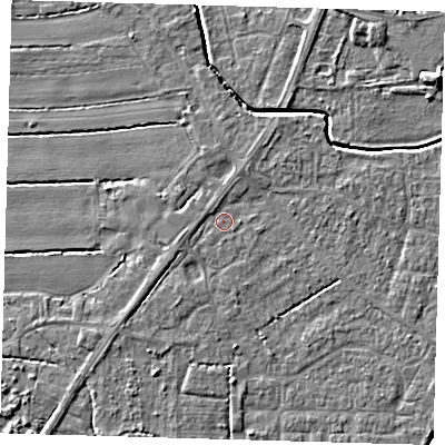 Shaded relief map of the ground around PE217EA, computed from Environment Agency LiDAR. The ground here sits at about 3 m above sea level and falls 5 m across the surrounding 800 m. Surface water reaching this point runs off ground lying to the west-south-west, 0.8 m higher.