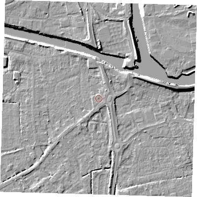Shaded relief map of the ground around PE217EG, computed from Environment Agency LiDAR. The ground here sits at about 3 m above sea level and falls 8 m across the surrounding 800 m. Surface water reaching this point runs off ground lying to the east-north-east, 0.7 m higher.