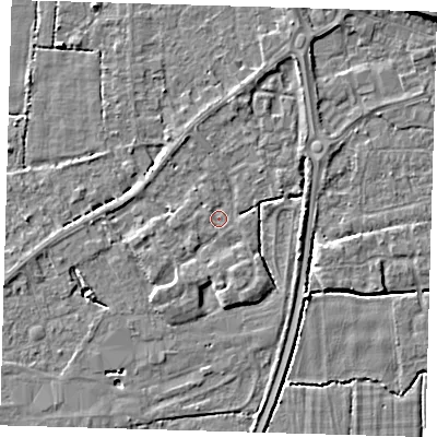 Shaded relief map of the ground around PE217EP, computed from Environment Agency LiDAR. The ground here sits at about 3 m above sea level and falls 6 m across the surrounding 800 m. Surface water reaching this point runs off ground lying to the south, 3.0 m higher.